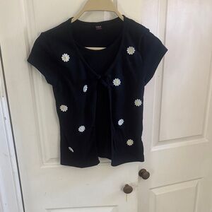 Navy blue Daisy Tie-Front Short Sleeve Knit Top 14/16 girls top sweater like new